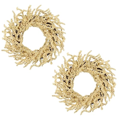 Briful 2 Pack Fall Berry Wreaths 12in Artificial Beige Foam