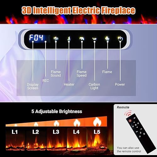 Miniatura 2 de Chimenea eléctrica inteligente de 60 pulgadas, empotrada o montada en la pared, calentador de 1500 W, control remoto con temporizador, pantalla