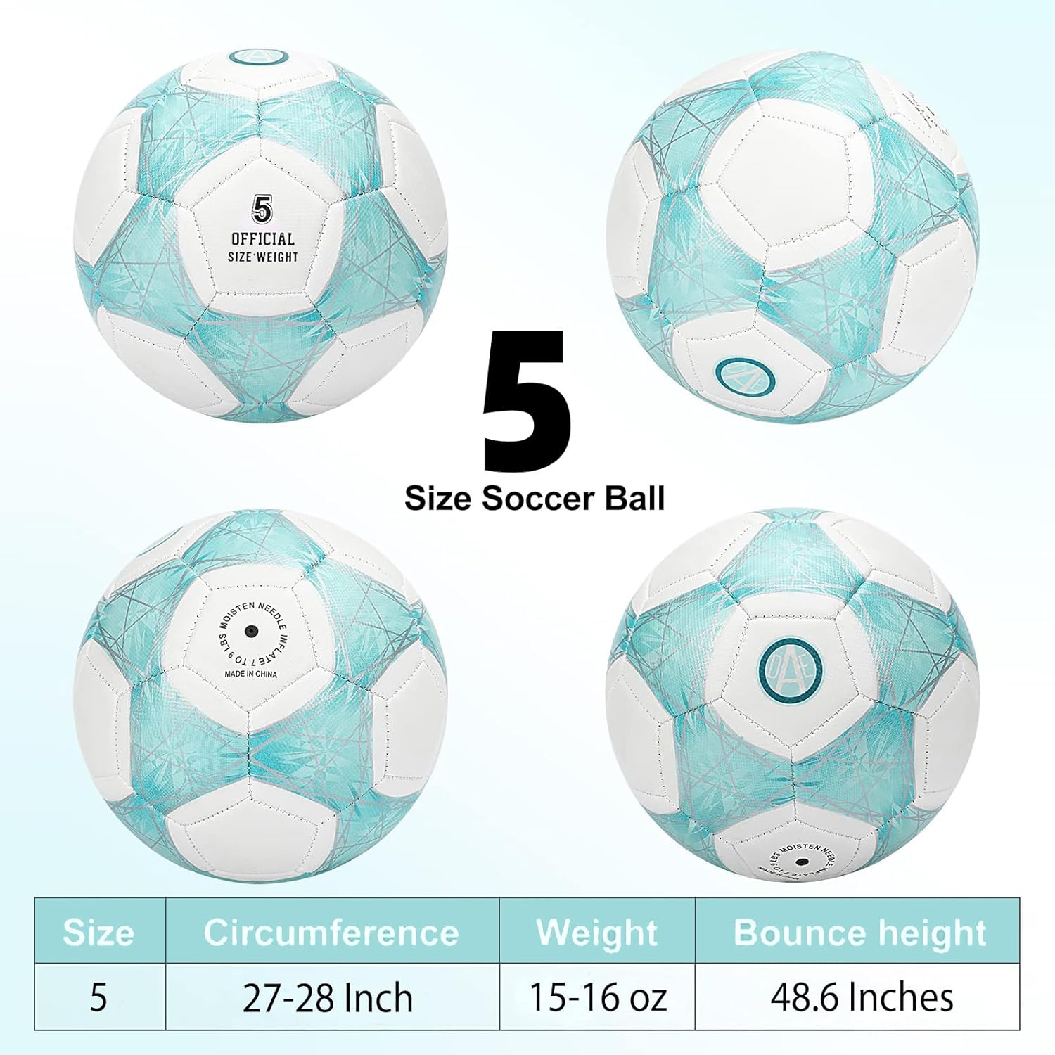 STEEFAN Teal/Blue/Pink Soccer Ball Size 3/4/5 for Kids Outdoor Play,Color Change Soccer Official Ball with Needles and Air Pump,Idea Gift for Teen Boy Girl Junior Women,Indoor Outdoor Game Soccer Ball