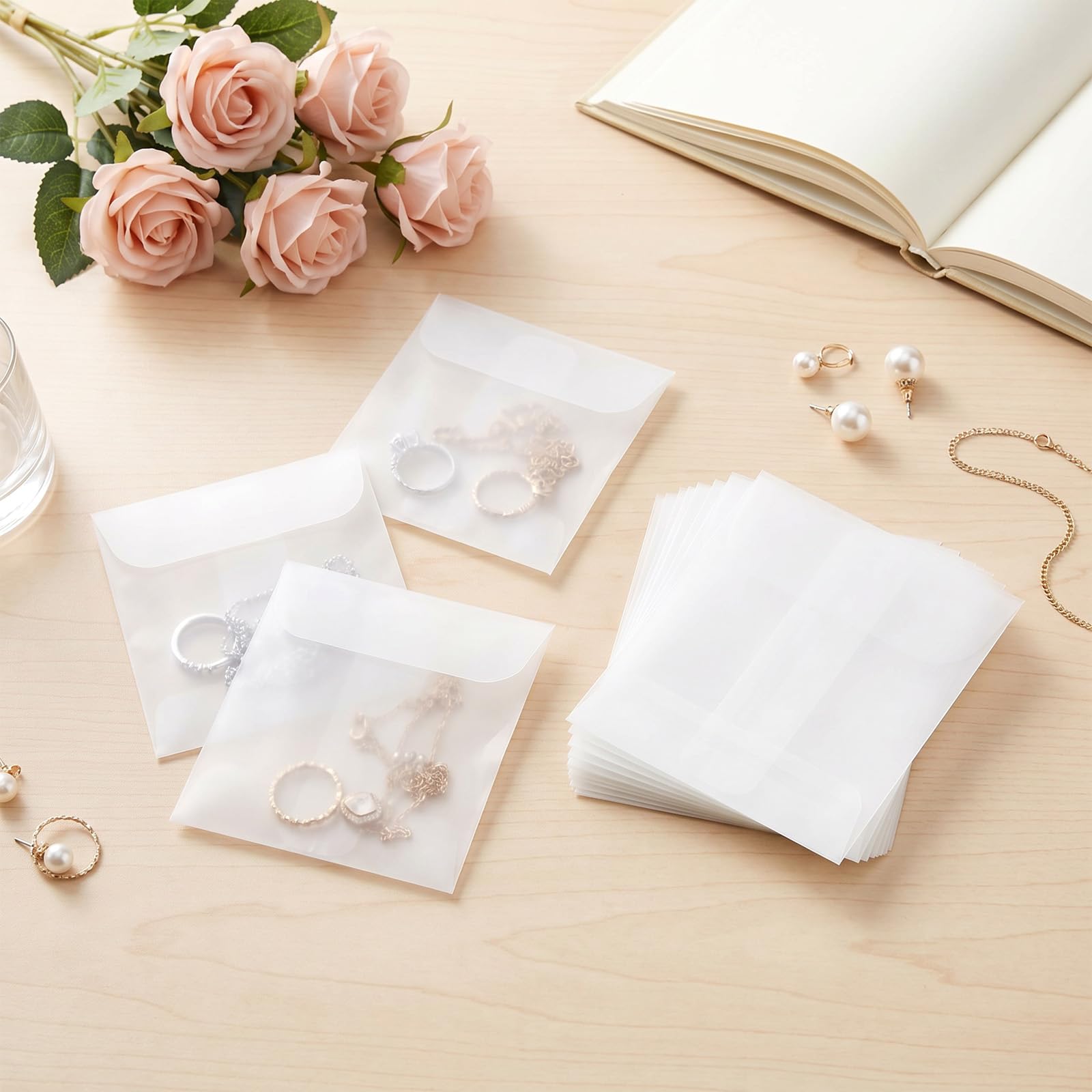 Enveloppes transparentes en verre 9,94 x 7,9 cm Lot de 50 pour timbres invitations