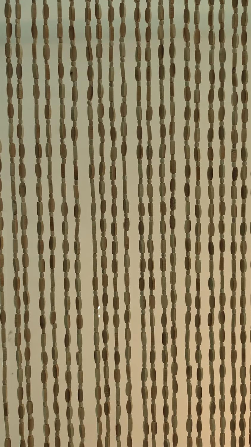 FlavorThings 52 Strands 36 x 79 Wood and Bamboo Beaded Curtain for Doorway Room Divider,Bamboo and Wooden Doorway Beads-Boho Bohemian Curtain(Beige)