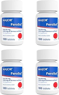 Major Ferosul - Ferrous Sulfate 325mg Tablets with 65mg of Elemental Iron - Iron Supplement for Women, Men - Red - 100 Count (4 Pack)