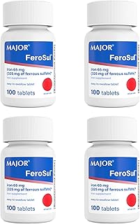 Major Ferosul - Ferrous Sulfate 325mg Tablets with 65mg of Elemental Iron - Iron Supplement for Women, Men - Red - 100 Count (4 Pack)