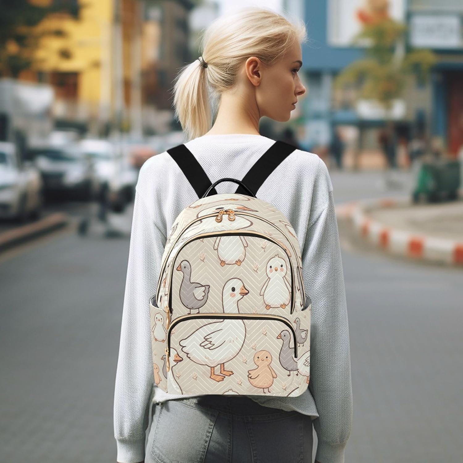 ALAZA Cute Geese Duck Mini Backpack Purse for Women Travel Bag Lightweight Shoulder Bag Fashion Daypack