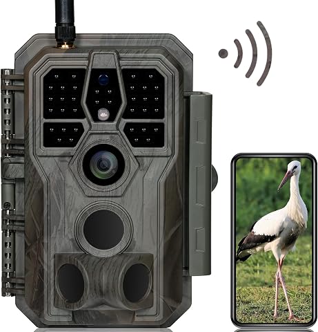 GardePro E8 Câmaras de Caça WiFi Antenna con App 64MP 1296P H.264 Vidéo, Camara Fototrampeo con Alcance de Visión Nocturna de 30m y 0,1s Tiempo de Activación, LED IR de 940nm No-Glow, IP66