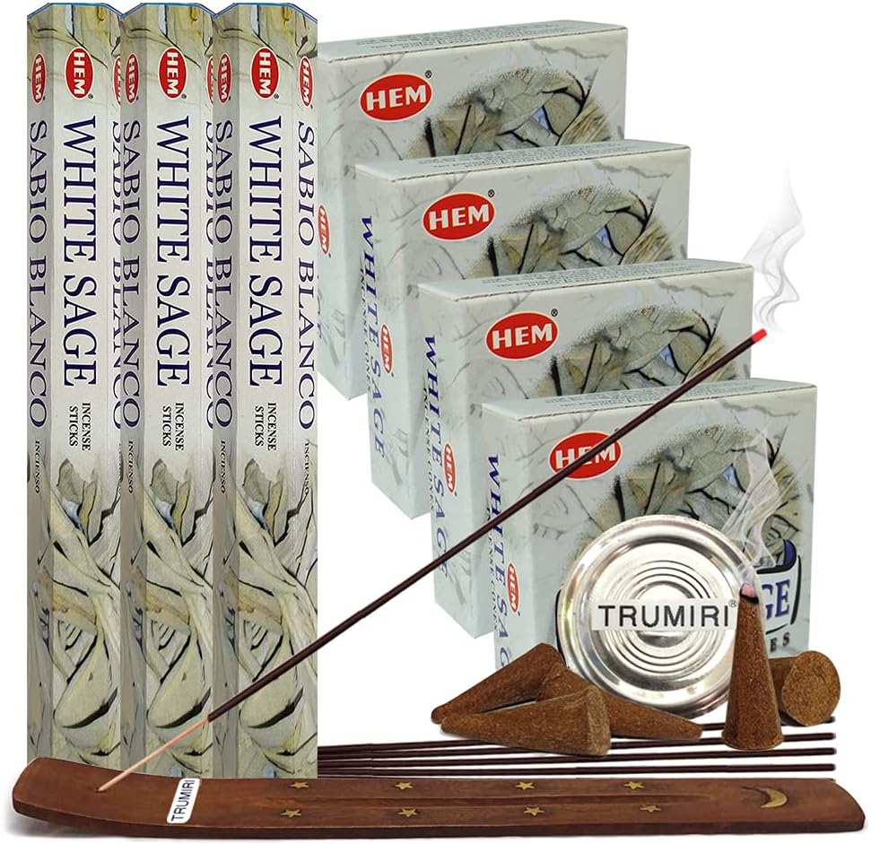 White Sage Incense Sticks and Cone Incense Holder Variety Pack Insence Insense Insienso