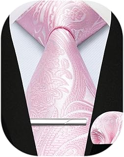 Corbata de Cuadros Paisley con Pañuelo y Clip de corbata para Hombre Conjunto de Corbata y Pañuelo de bolsillo para Boda Formales Negocio Trabajo