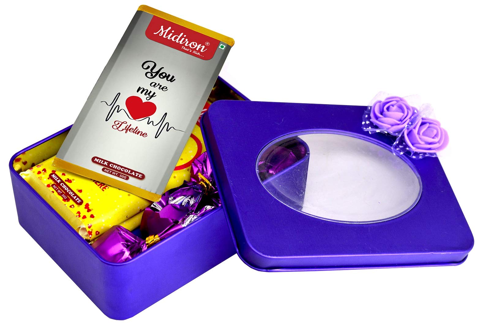 Midiron Chocolate Gift Box, Love Quoted Chocolate Bar with Bite in Chocolate Beautiful Tin Box Gift for Valentine day (260 Gm)