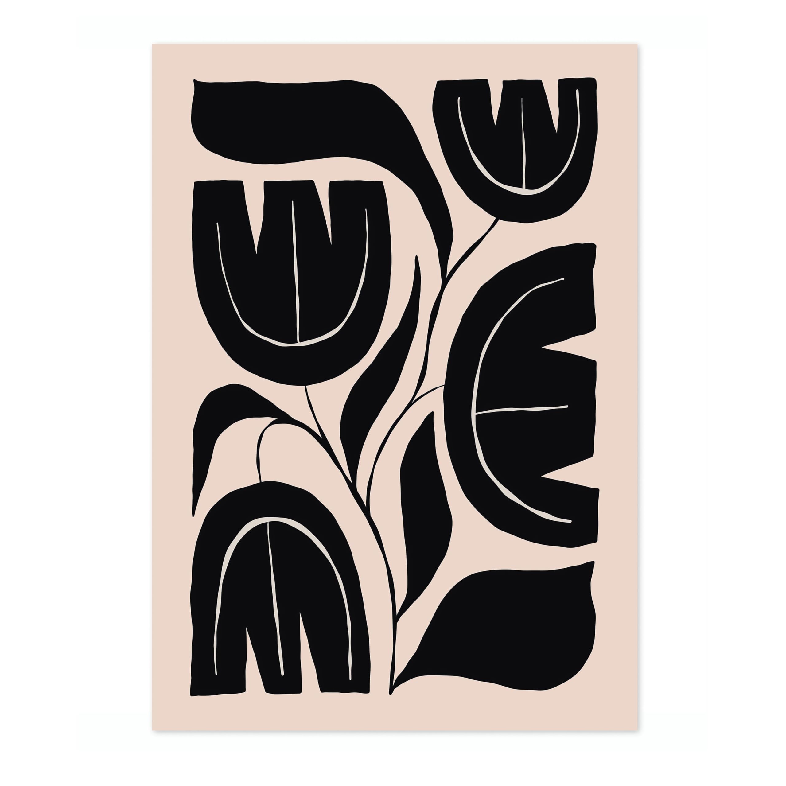 Black Cactus Black And White Abstract Poster, Geometric Minimalist Wall Art Print, Boho Home Decor Modern Living Room Artwork, Archival Matte, A2 (Print Only) - 59.4x42cm โ image 1