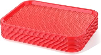 TrueCraftware- 14" X 17 3/4" Fast Food Tray Red Color Plastic Set of 12- for Cafe Standard Cafeteria/Fast Food Tray Restaurant Serving Trays Set for Coffee Table Kitchen Party Restaurants