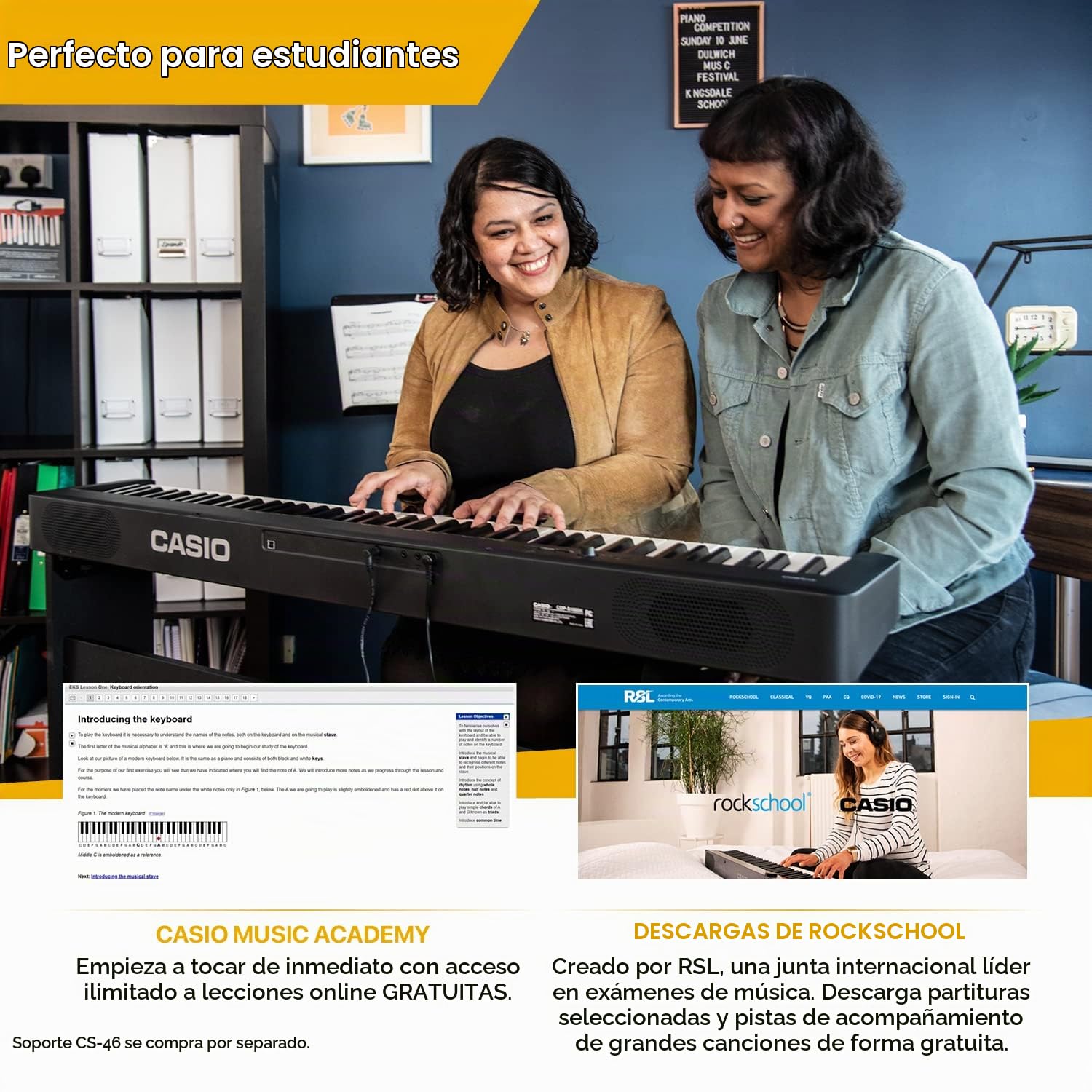 Casio CDP-S110BKC5 Fully Weighted Hammer Action Digital Piano + CS-46P Soporte de piano Negro