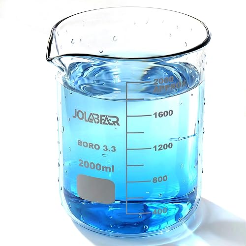 Vasos de precipitados de vidrio duraderos de 67.6 fl oz, vaso de precipitados de laboratorio de 2L con graduaciones impresas, borosilicato 3.3,