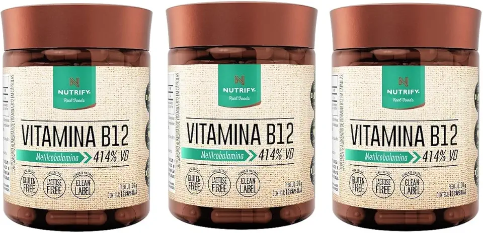 Kit 3 Vitamina B12 Metilcobalamina Nutrify 60 Cápsulas