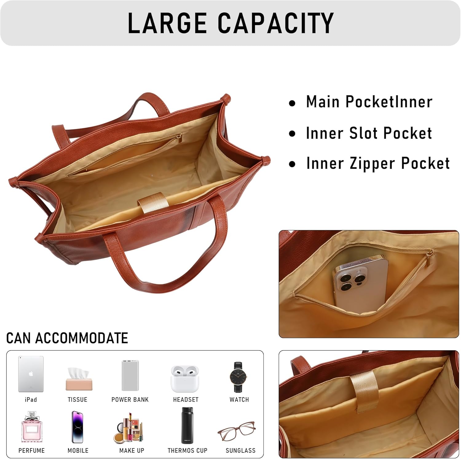 Chinllo Tote Bags for Women Large PU Leather Drawstring Weekend Shopper Handbags Travel Purse