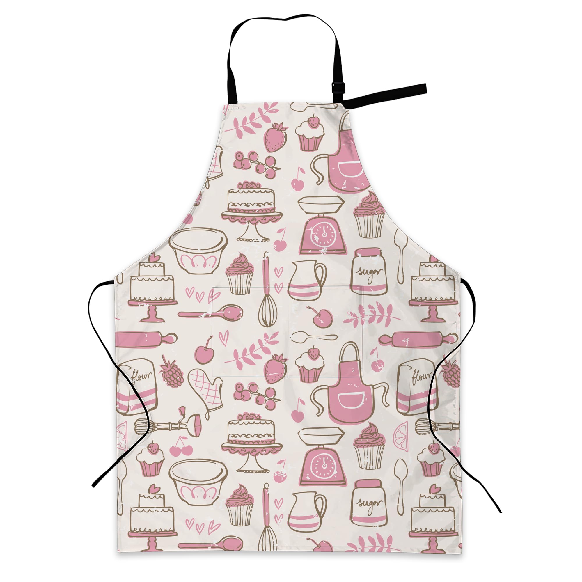 BILANGCE Apron with Pink Cookware, Women Men Waterproof Chef Apron with Adjustable Neck Strap and Pockets Festive Pinny for Baking BBQ Gift 28x34 Inches