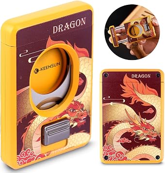 KEENSUN - Zinc Alloy Guillotine Stainless Steel 3D Printing Dragon Cigar Cutter with One Push Lock System, 60 Ring Gauge, 420J2 Stainless Steel Scalloped Cutting Blade with Gift Box