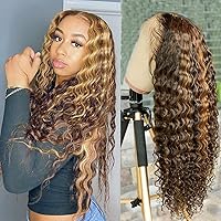 Vista 10 de Peluca de cabello humano con encaje frontal transparente HD de 13 x 4, color degradado T4/27, cabello humano prearrancado con abuelitos, nudos