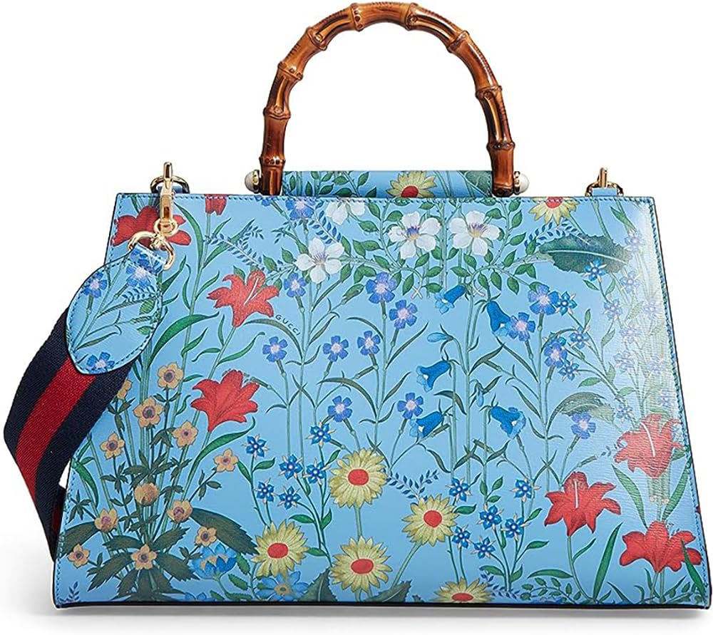 Gucci Flora Azure Shanghai Blue Large Floral Handbag Italy Bag Handbag Flower Bamboo New