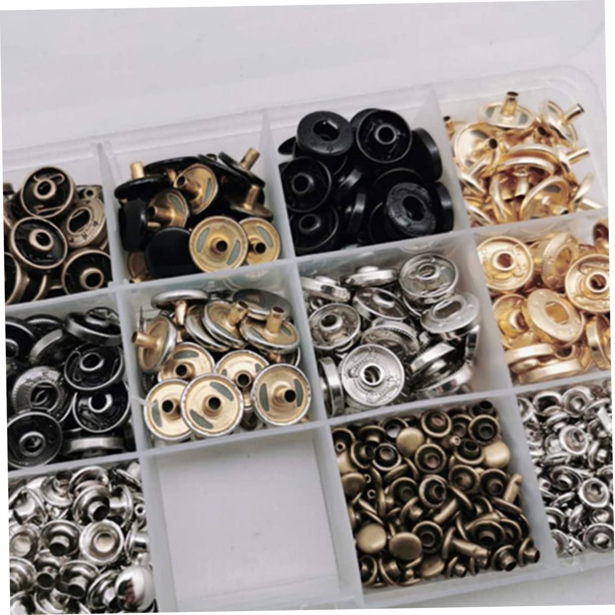 KONTONTY Bottoni Automatici Pressione in Ottone 12, 5mm, 50 Set | 50 Set con 100 Ribattini e Attrezzo, Superficie Liscia e Forma Tonda, per Capi e Tessuti