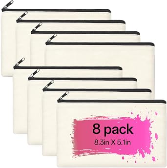 ZeeDix Canvas Zipper Pouch Bulk 8.3 x 5 Inches Cotton Canvas Pouches with Zipper, Canvas Pencil Pouch, Makeup Bags Bulk for Travel Cosmetic Toiletry, Multipurpose Zipper Pouch for DIY Craft Storage