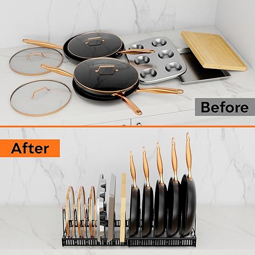 Miniatura 7 de Organizador de tapas para sartenes y ollas expandibles, organizador de ollas para organizadores de gabinetes de cocina y almacenamiento con 12