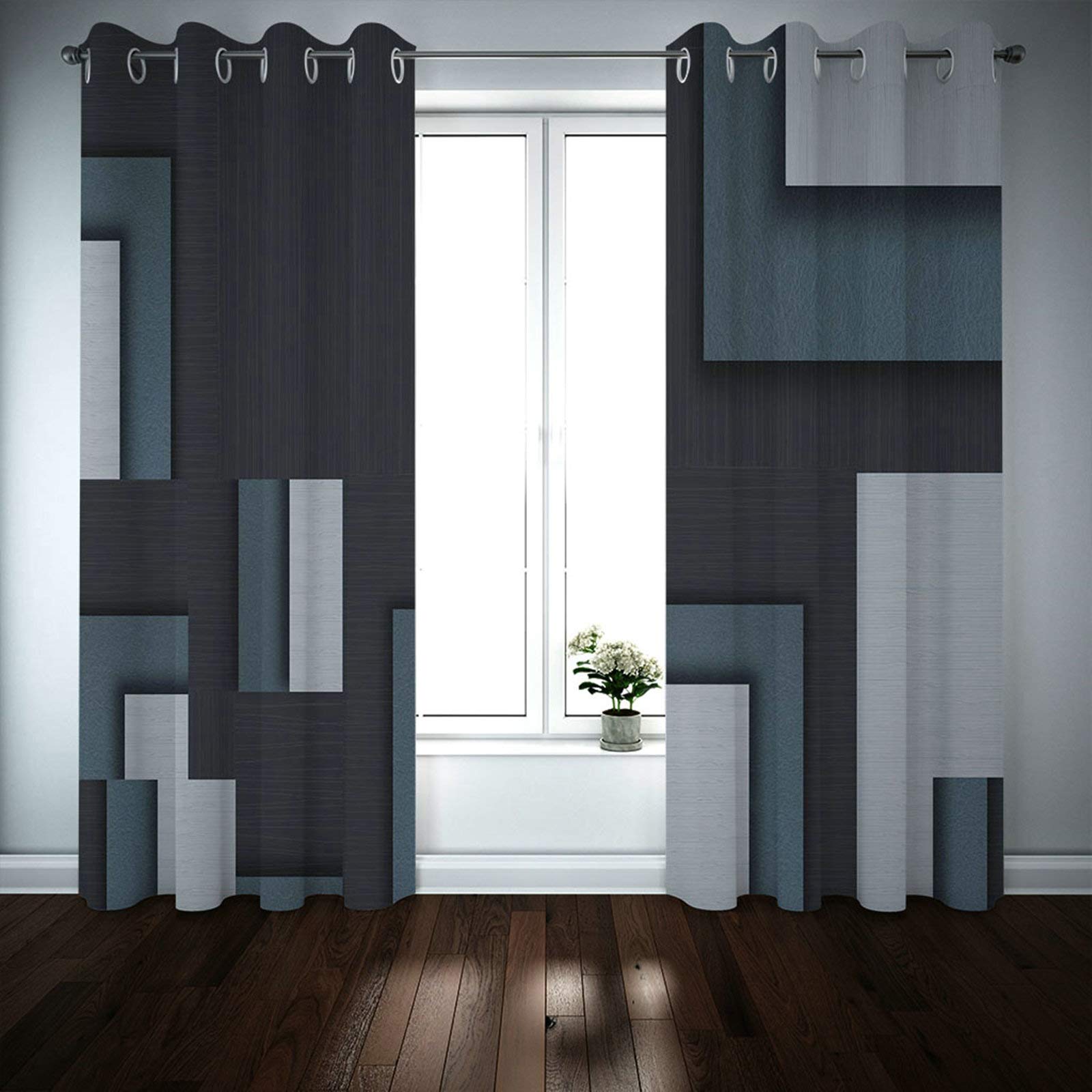 Daesar Zasłona poliestrowa 102 x 23 cm zasłony na okna 3D prostokątny wzór zasłony zasłony salon zasłony szare czarne zasłony do sypialni 2 zestawy paneli
