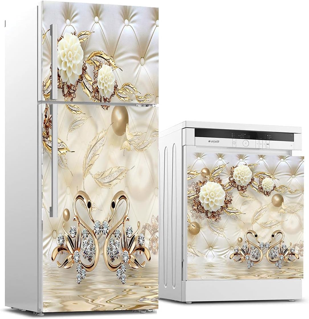 Buzdolabı ve Bulaşık Makinası Beyaz Eşya Sticker Kaplama Pearls Gold