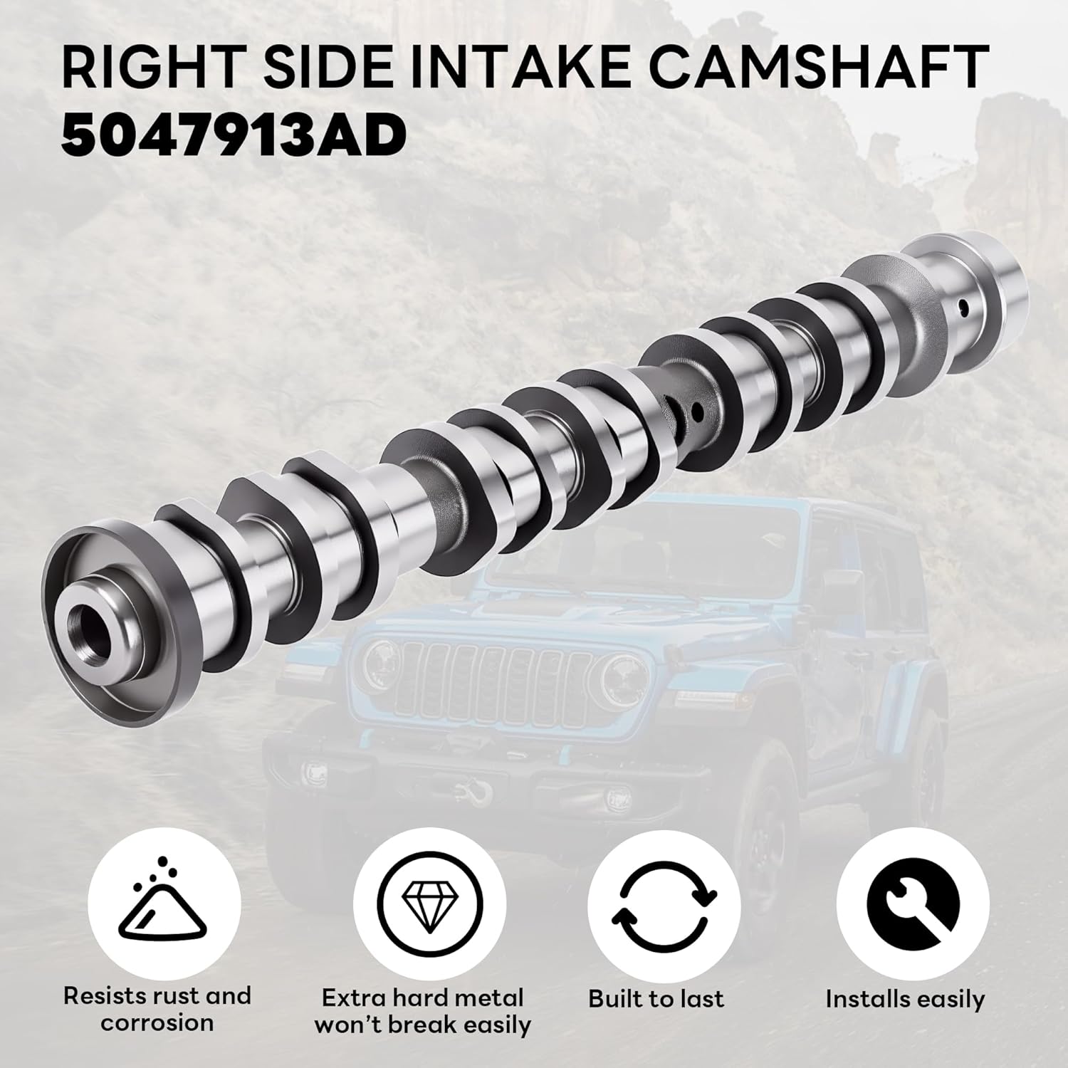 5047913AD Right Side Intake Camshaft Compatible with Chrysler Chrysler Voyager Pacifica Dodge Durango Wrangler Grand Cherokee Gladiator Ram 1500 Engine Replaces for 5047913AA, 5047913AB, 5047913AC