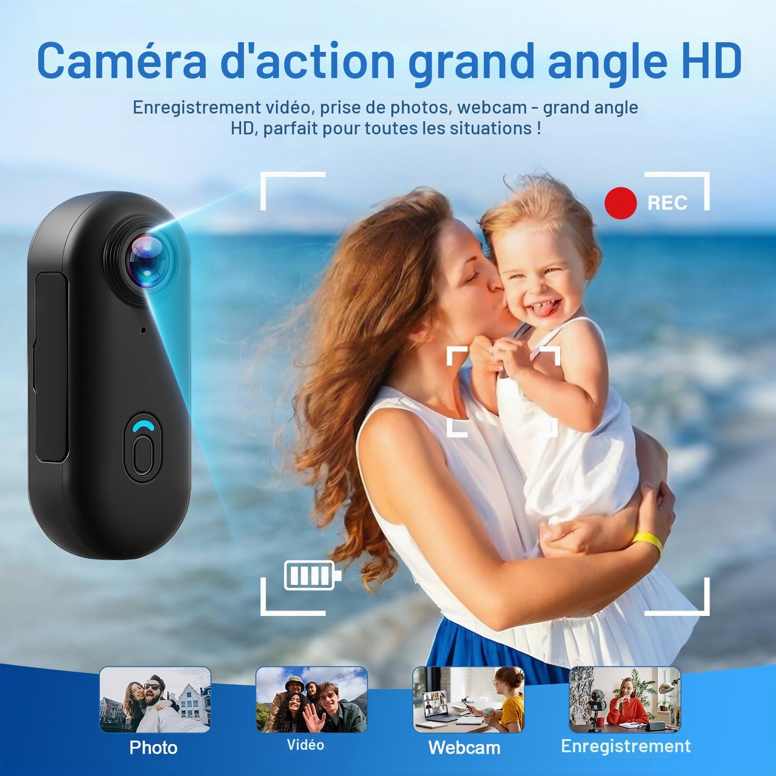 Mini Caméra Sport avec 64GB, Camera 1080p avec Audio et Vidéo, Magnétique et Pince 360°, 120° Grand Angle Action cam Corporelle étanche avec Casque de Moto 13 Multifonction Accessoires