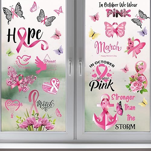 Miniatura 3 de 9 hojas de calcomanías para ventana de cáncer de mama para vidrio, cinta rosa para mujer, calcomanías de concientización sobre el cáncer de mama,
