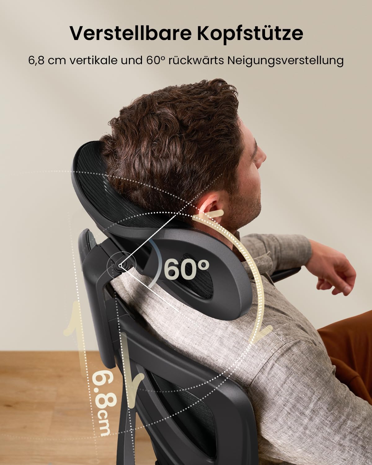 ProtoArc EC100 Ergonomischer Bürostuhl – Computer-Schreibtischstuhl mit 10 cm dickem Federkissen, Lendenwirbelstütze, Verstellbarer Armlehne & Kopfstütze, Mesh-Drehstuhl für Home-Office, Schwarz