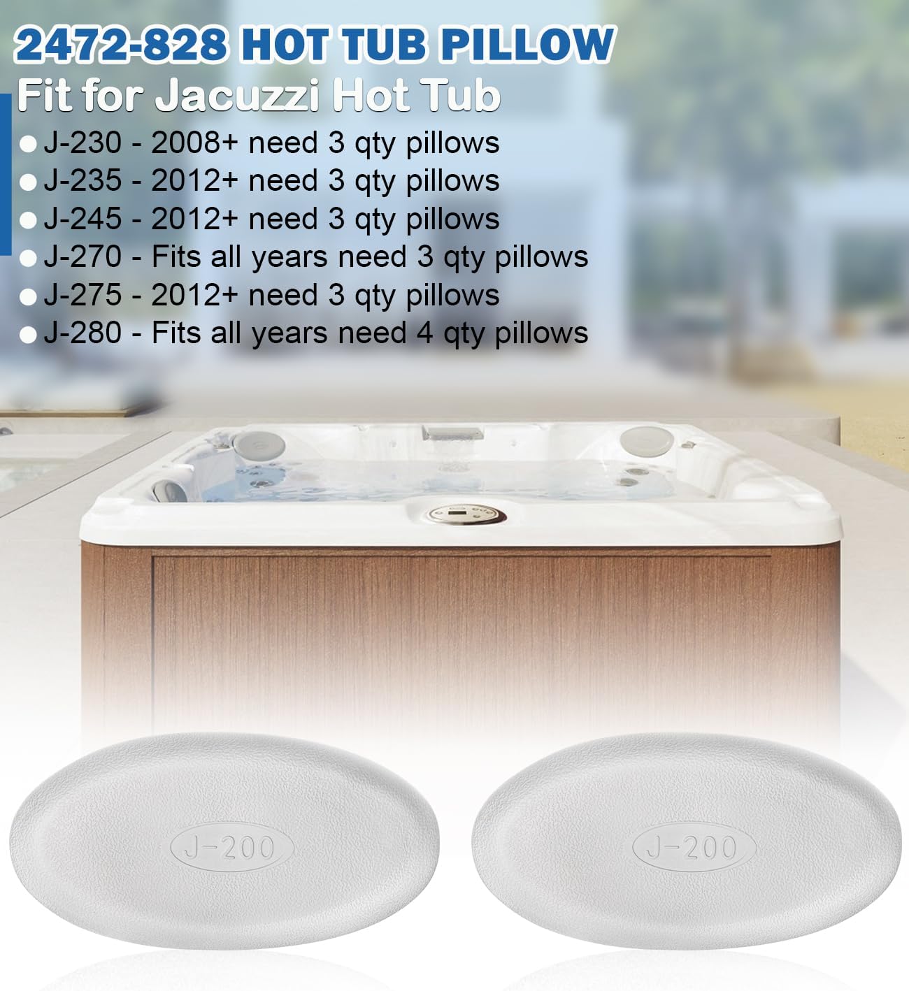 Bonbo 2-Pack 2472-828 Oval Gray Spa Pillow for Jacuzzi 2008-Current J-200 Series Hot Tub, Include J-230 J-235 J-245 J-270 J-275 J-280