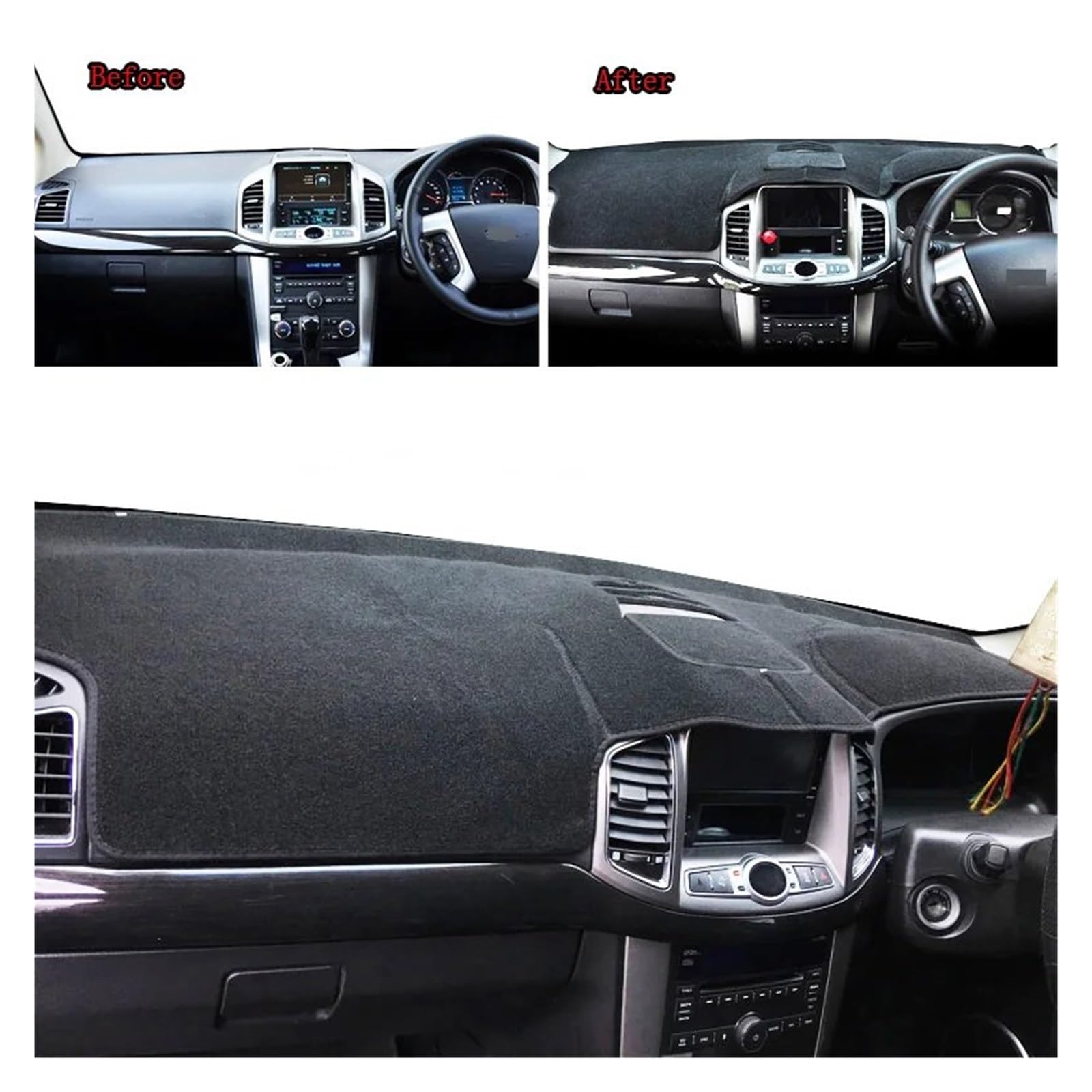 Tapis Tableau Bord intérieur Voiture Tapis Tableau Bord pour Chevy pour Captiva 2006-2018 Winstorm Accessoires Voiture Protection Solaire(Black(Red Edge) RHD)