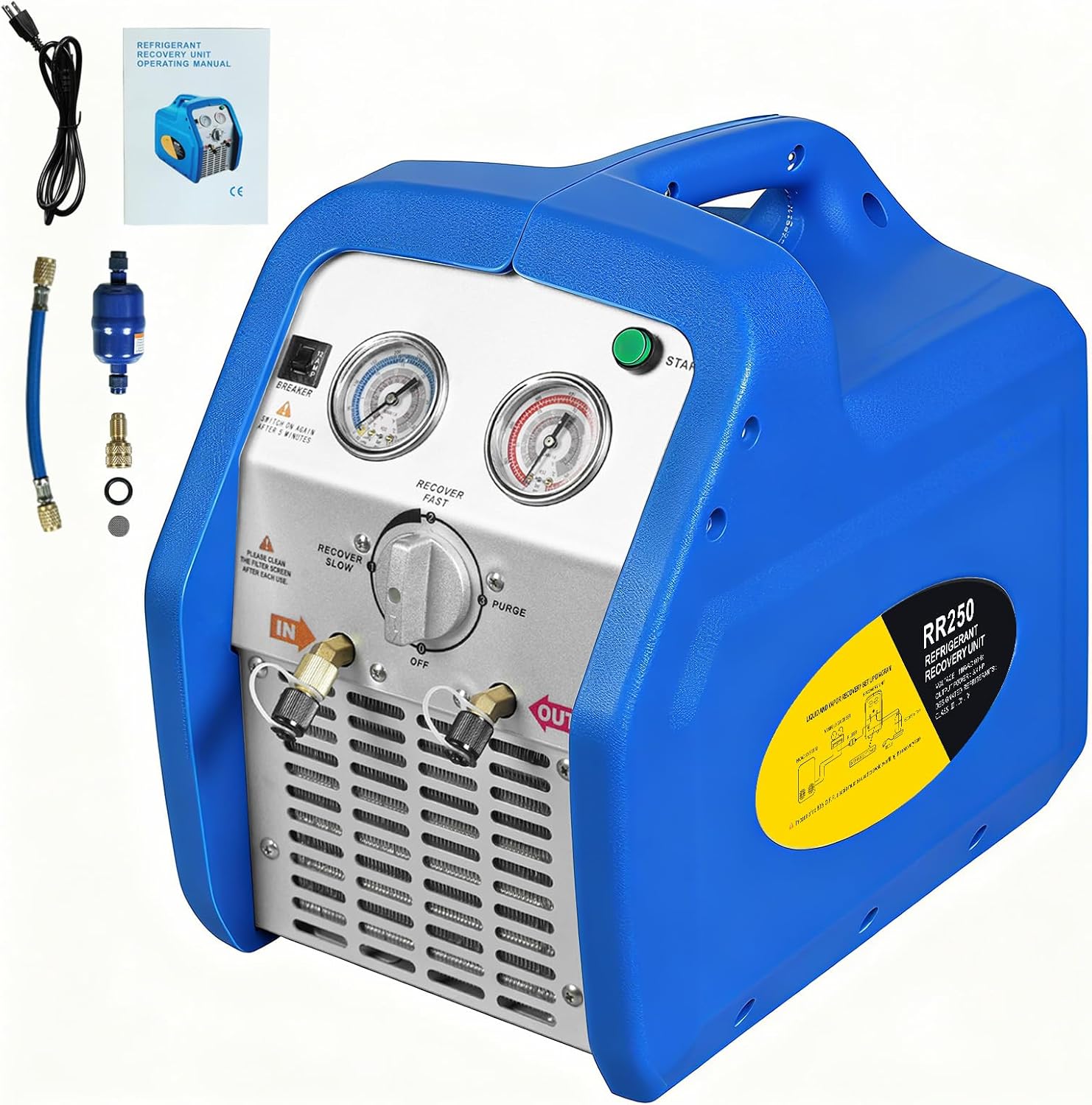 Jack Boss R1234yf R32 3/4 HP Refrigerant Recovery Machine, Self-Cleaning Single Cylinder Oil-Less Freon Recycling Unit for Liquid Vapor Refrigerant, Automotive Air Conditioning