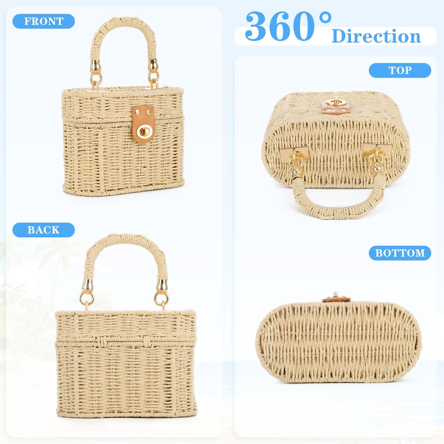 KUANG! Handwoven Basket Straw Purse for Women Woven Straw Rattan Shoulder Bag Vintage Beach Tote Bag | Handwoven Basket, Vintage, Beach
