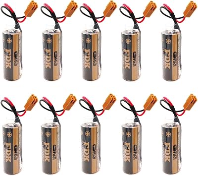 10 Pack CR8 LHC 17450 Battery for Fuji CR8.LHC A02B-0200-K102 Fanuc A98L-0031-0012 3V Backup Battery with Brown Plug 10 Pack