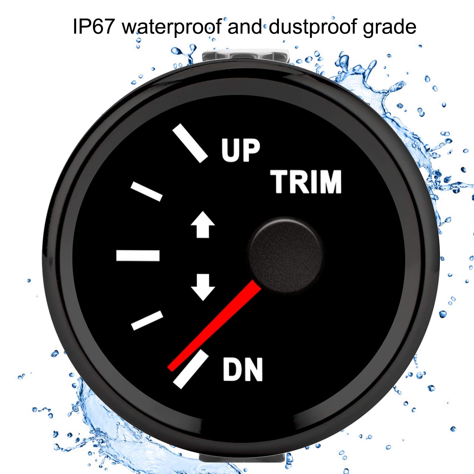 Indicador de Trim de Barco 52mm IP67 0-190 Ohmios Indicadores de Barco con Luz de Fondo Roja para Barco Yate Indicador de Trim Marino Indicador de Tablero de Automóvil (Esfera negra Cubierta