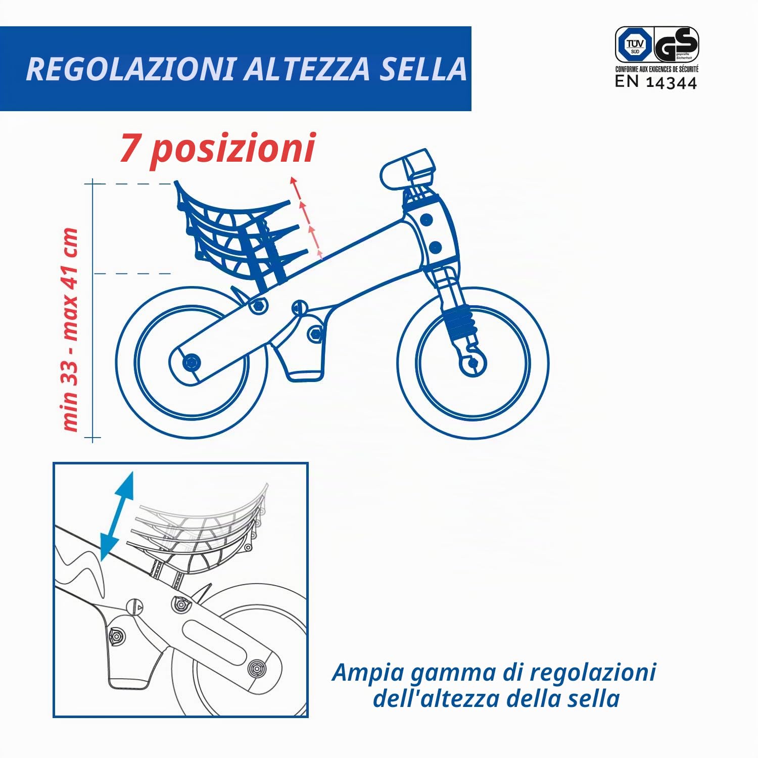 b bellelli B-Bip - Bicicletta senza Pedali - per Bambini da 2 a 5 Anni, Peso Massimo 33 kg - Utilizzo all'Interno e all'Esterno - Bianco e Rosso