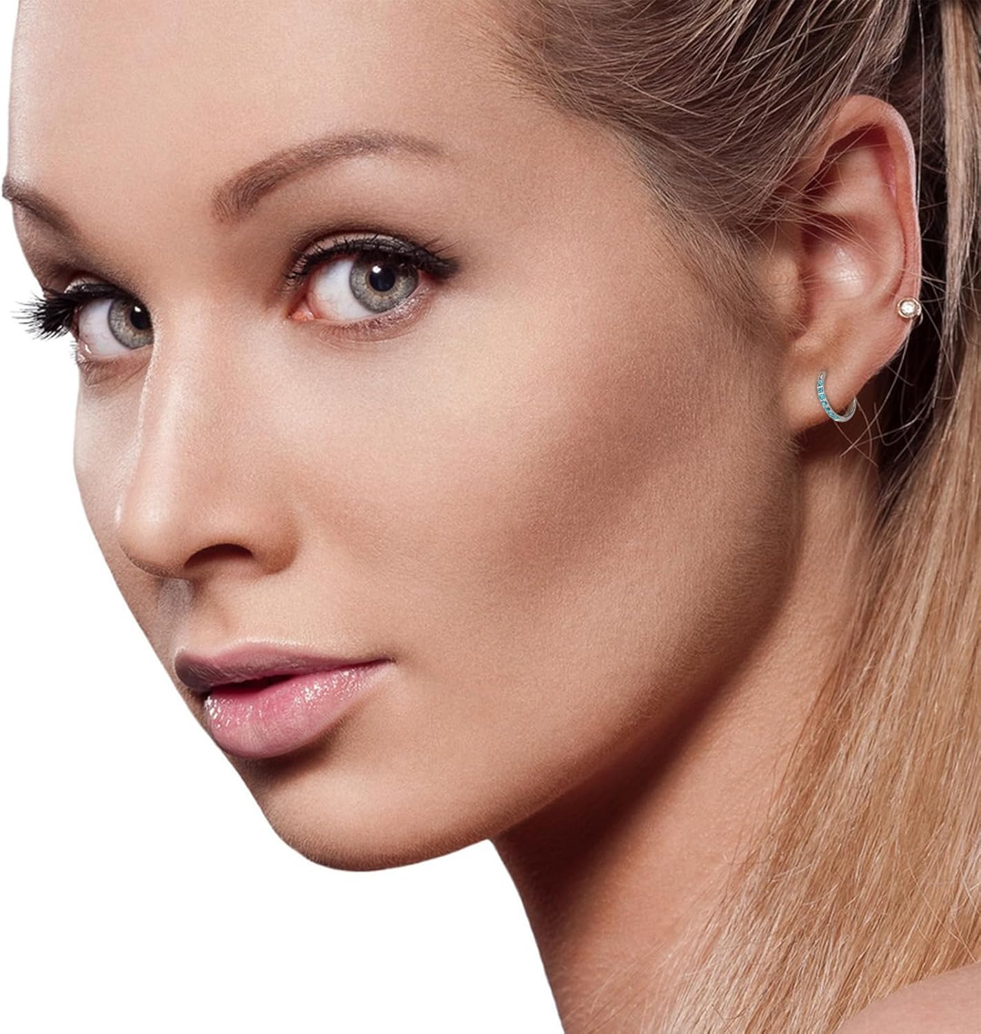 1Pair Turquoise Small Hoop Earrings for Women 316L Surgical Stainless Steel Hypoallergenic Dainty Huggie Hoop Earrings Lightweight for Women Earings Piercing Jewelry - Image 4