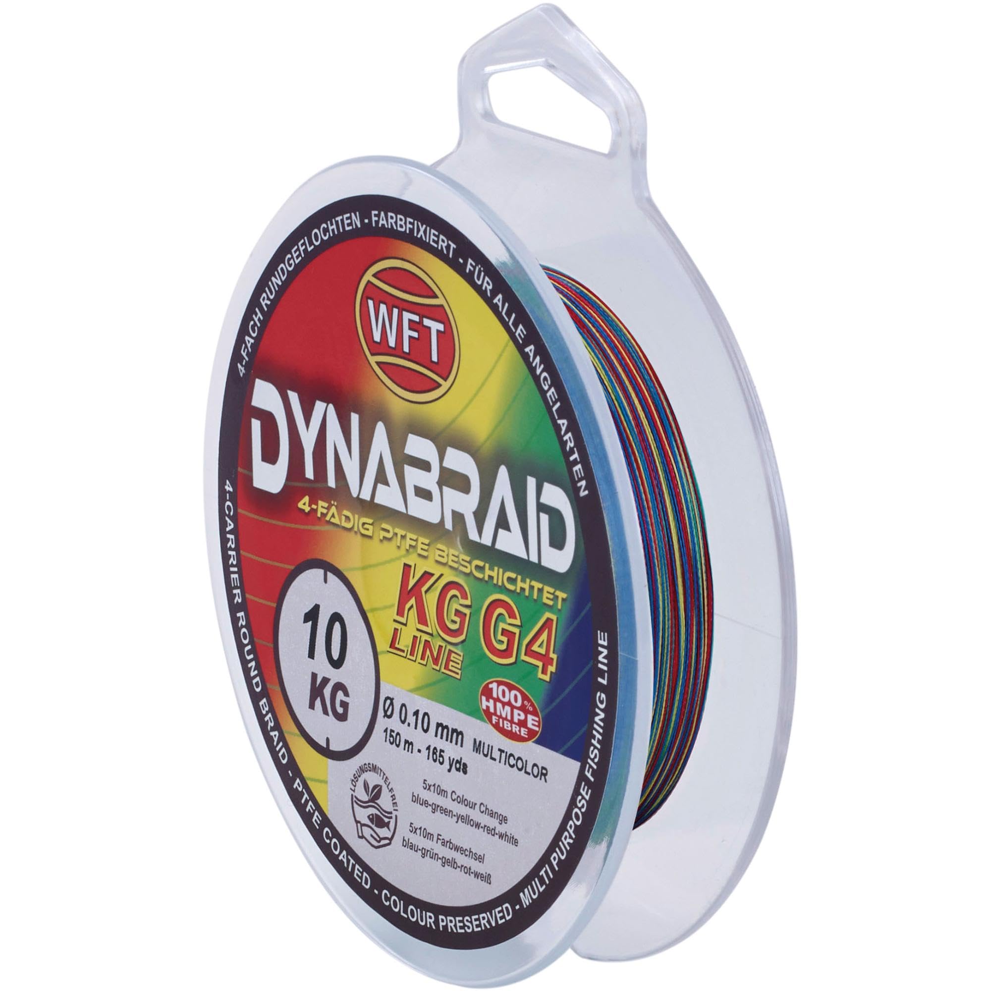 WFT Round Dynabraid G4 wielokolorowa pleciona żyłka wędkarska, 4-krotne włókna UHMPE, długość 600 m, średnica 0,16-0,35 mm, wielokolorowa, z systemem zmiany kolorów, nośność 16-35 kg