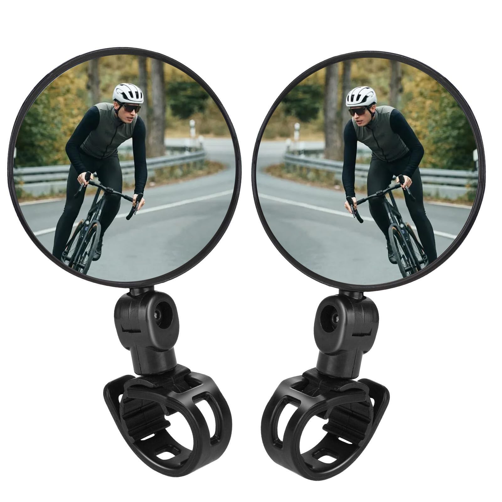 YHT 2PCS Adjustable Rotatable Handlebar Mounted Bicycle Mirror - Durable Plastic Convex Mirror for Mountain and Road Bikes