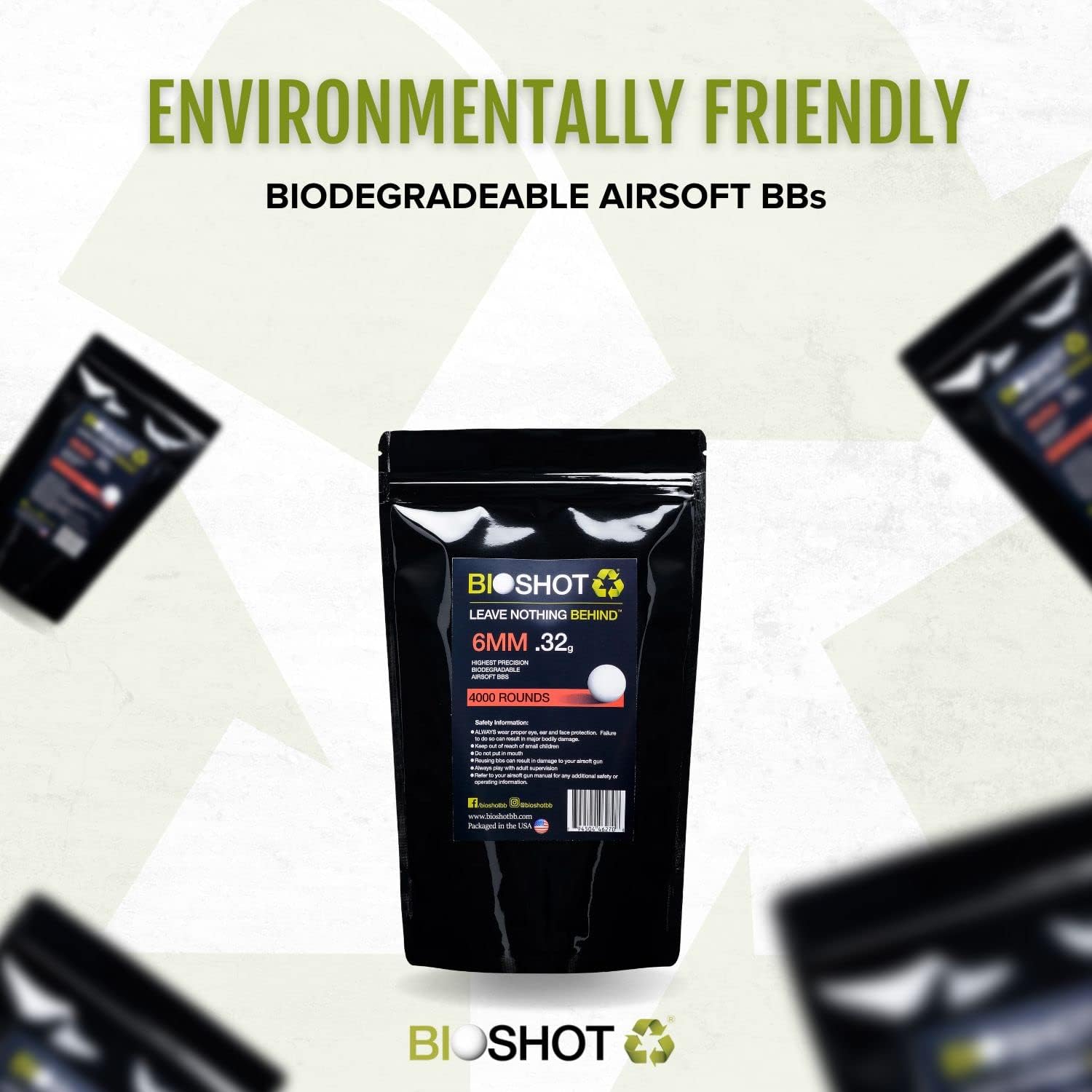 Biodegradable Airsoft BBS - .32g Super Slick Polish - Seamless Competition Match Grade for All 6mm Airsoft Guns and Accessories (4000 Rounds, White) by Bioshot