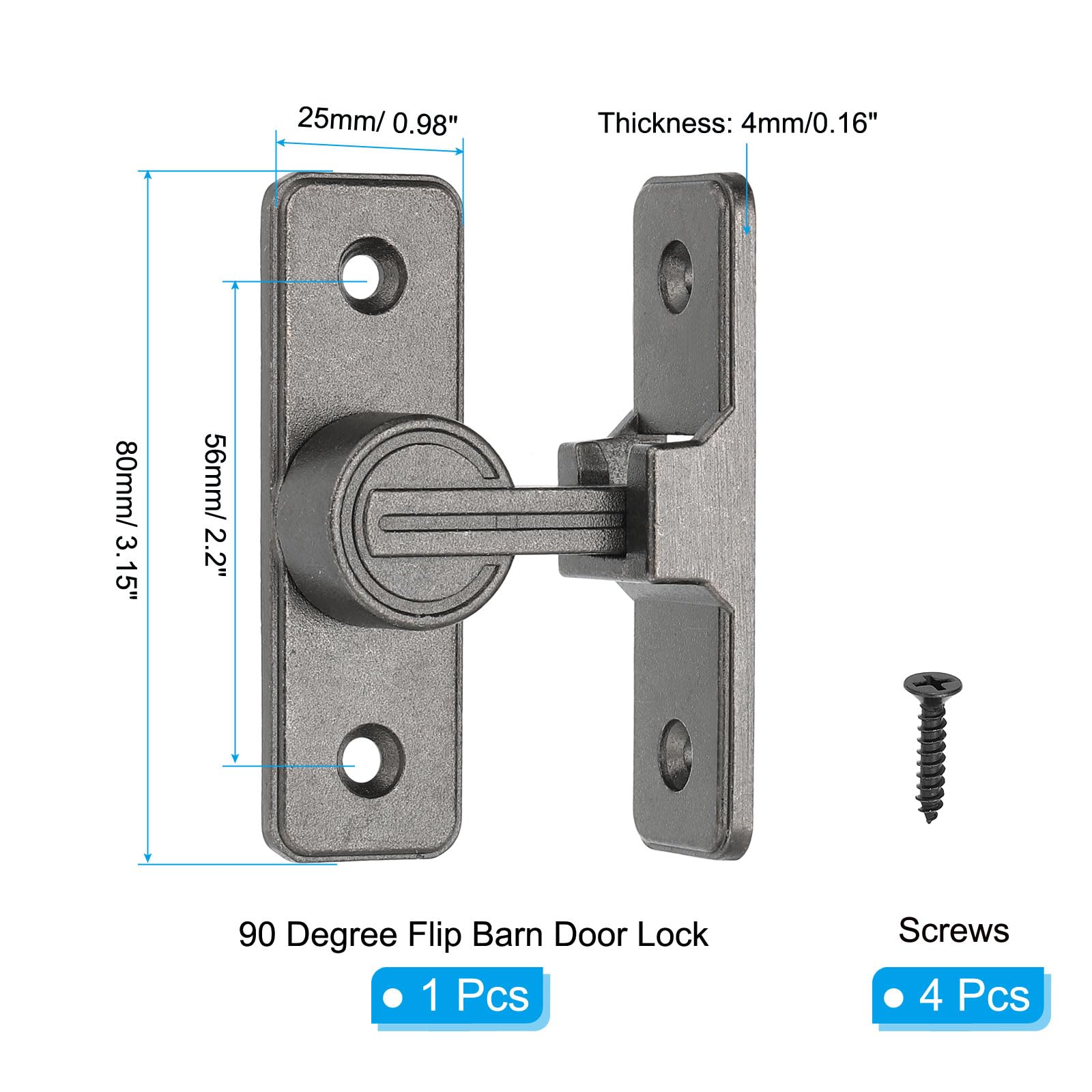 PATIKIL 90 Degree Barn Door Lock, Flip Latches Zinc Alloy Safety Sliding Door Bolt Latch Lock for Garden Garage Bathroom Gate Dark Gray - Image 2