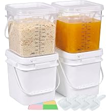DEMORA 1Gallon Food Grade Square Plastic Bucket with Lid, Clear Airtight Storage Container, Reusable Pail for Kitchen Food Water Ice Cream Household Use 4Pcs 2 White+2 Transparent