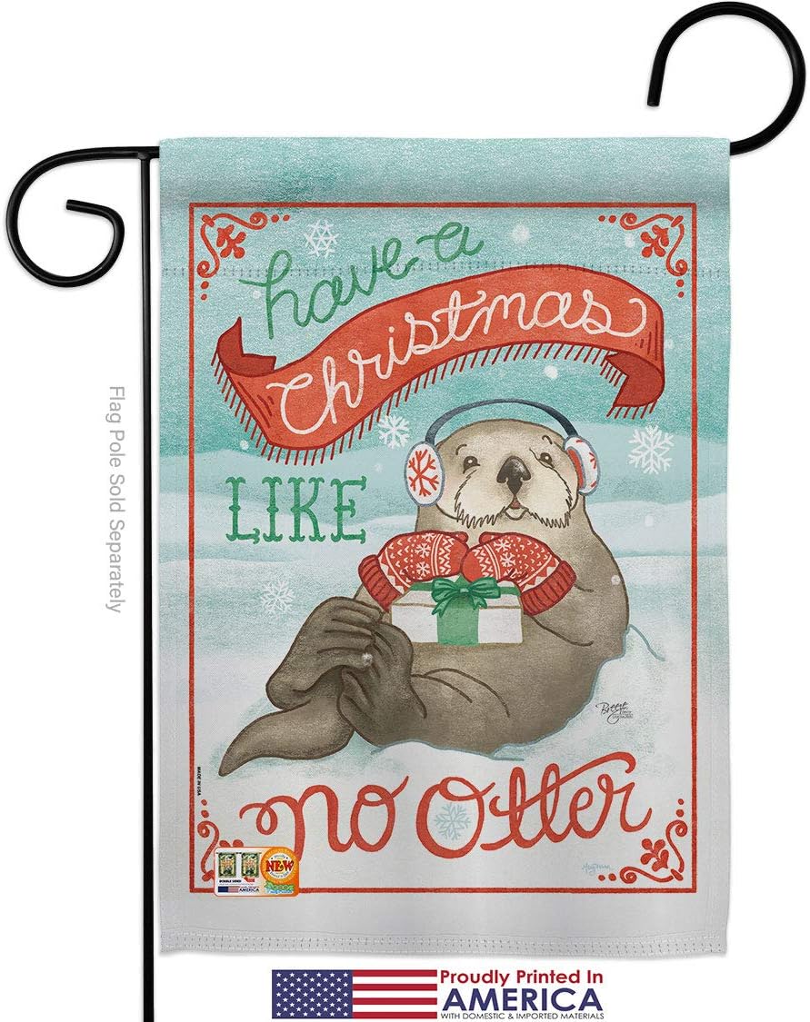 Christmas Like No Otter Garden Flag Set Mailbox Hanger Wintertime Santa Marry Xmas Present Reindeer Season Snow Small Decorative Gift Yard House Banner Made In USA 13 X 18.5