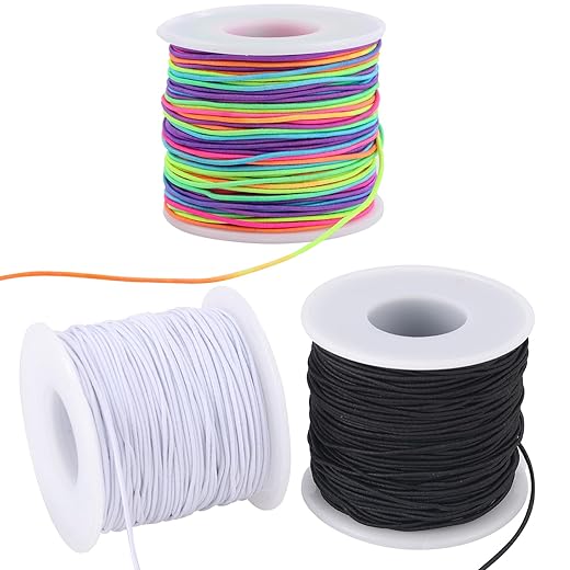 Stretchy String for Bracelets, 3 Rolls 1 mm 495 Feet Sturdy Elastic String Cord for Jewelry Making, Necklaces, Beading and Crafts (1.0mm (Black&Wihte&Rainbow))