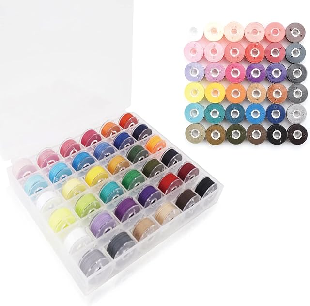 Sewing Machine Bobbins Thread, 36 Color Thread Spools Pre Wound Bobbins Set, Sewing Threads with Bobbin Case Stitching Travel Kit Thread Embroidery Machine Accessories Assorted Colours Bobbin