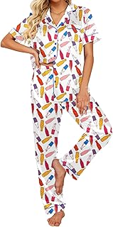 Silk Satin Pajamas Set Women Short Sleeve Sleepwear Soft Button Down Loungewear Pjs Set