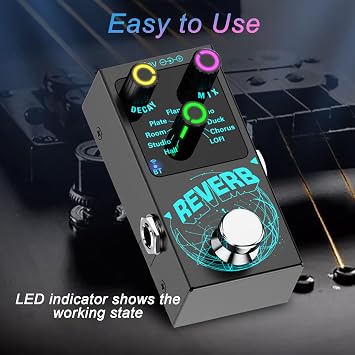 Mini Reverb Guitar Pedal 2Pack, Verb Square Digital Reverb 9 Modes Room, Hall, Chorus, Duck, Plate, Studio, Echo, LOFI with True Bypass Aluminium Alloy
