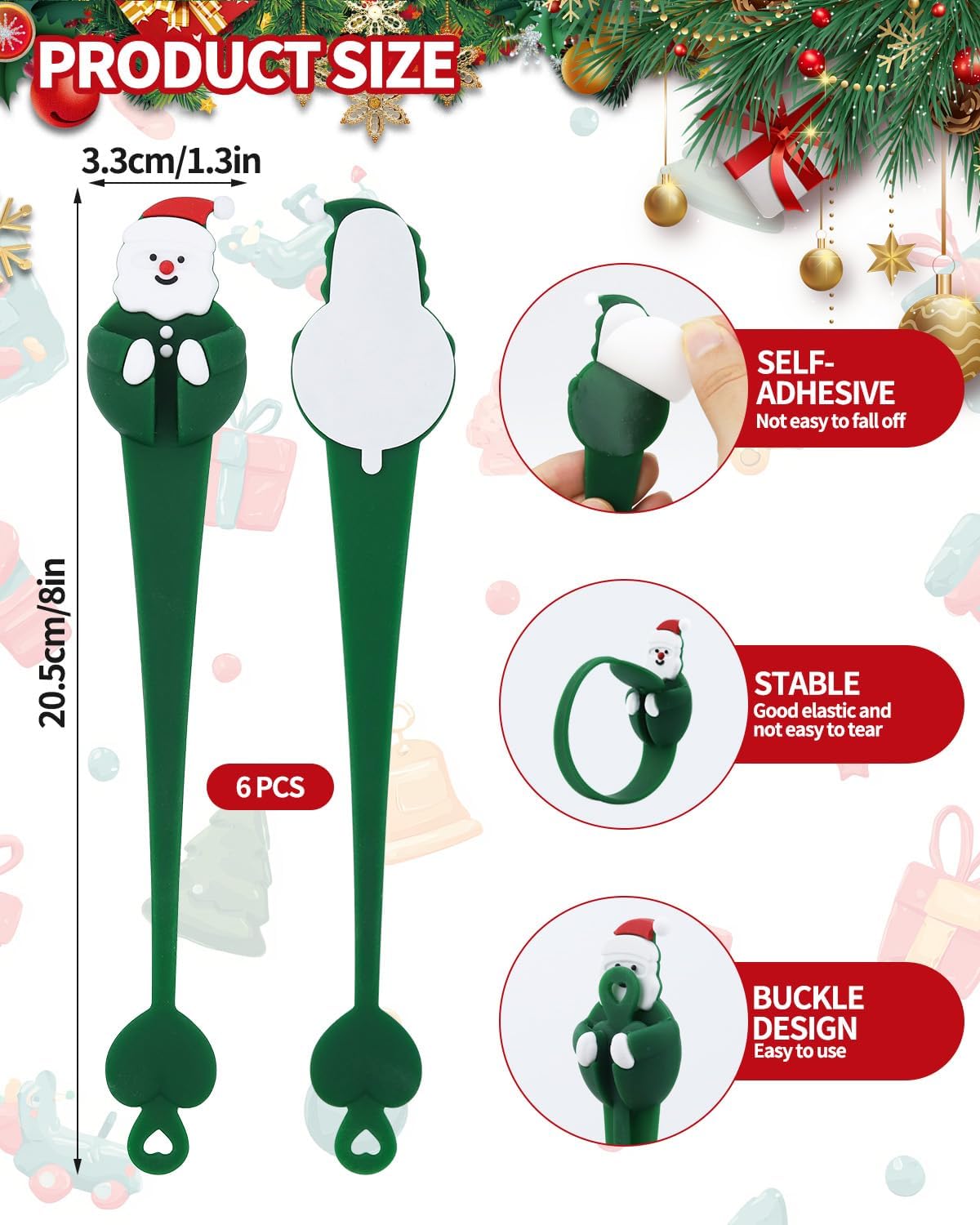 6 PCS Christmas Garland Hanger for Mantle Garland Hooks, Christma Wreath Ties, Fireplace Stocking Holder, Silicone Adhesive Wreath Hooks for Fireplace Mantle (Christmas Green) - Image 2